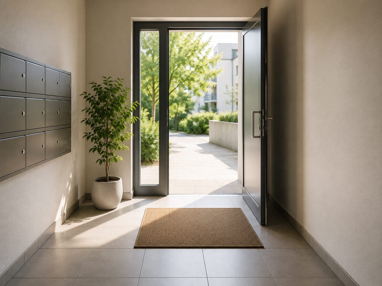 Hall d'entrée d'immeuble propre et lumineux
