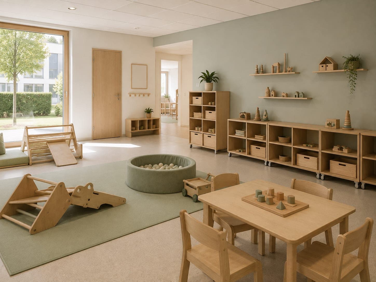 Salle de jeux de crèche désinfectée, sans occupants
